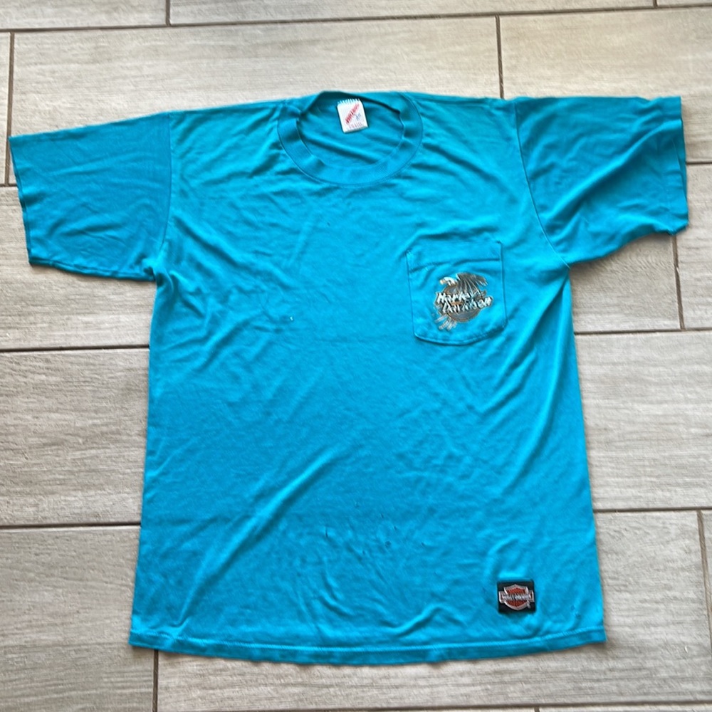 Vintage 80’s Harley Davidson Stubbs Houston Tx Size Large Single Stitch Blue